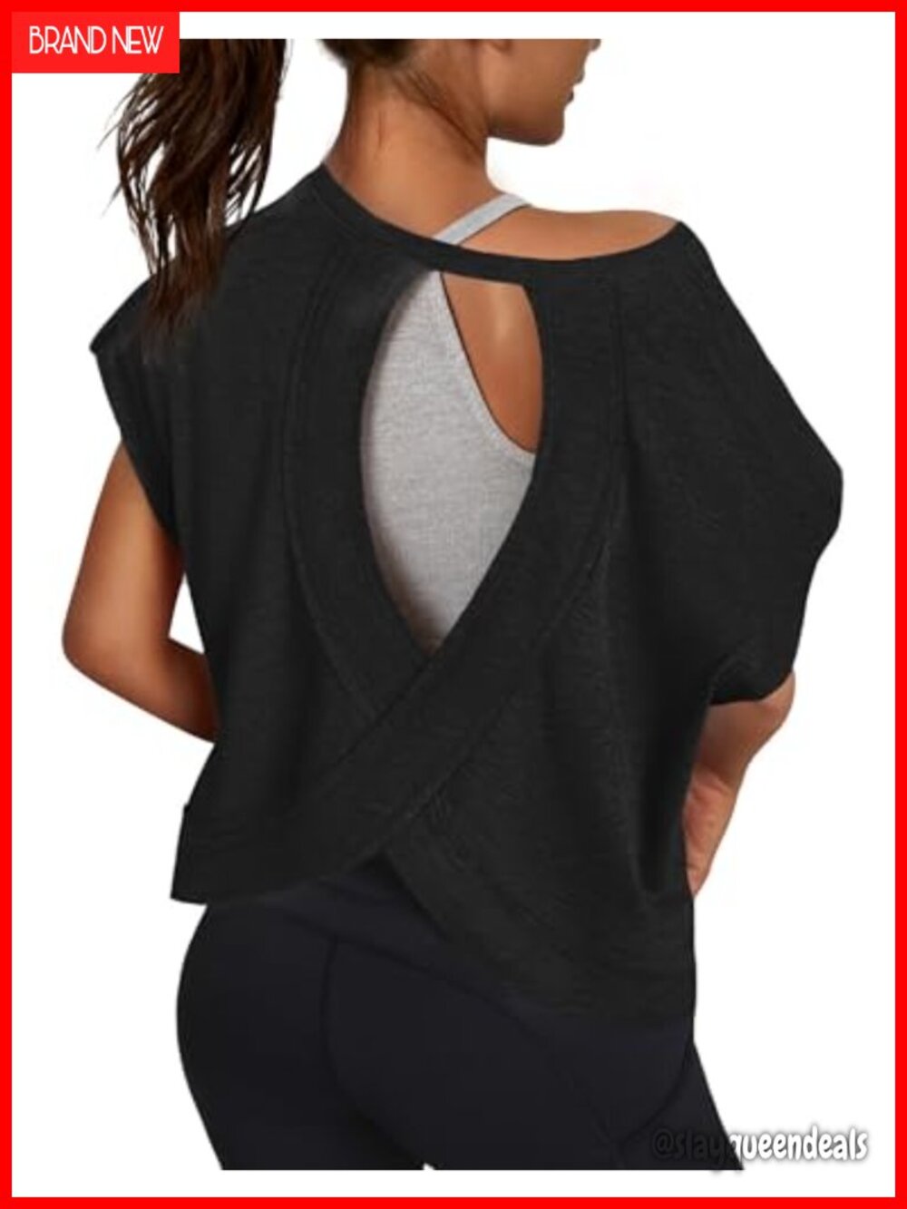 Open Back Workout Top Short Sleeve Crop Tee Yoga Gym Athletic Shirt